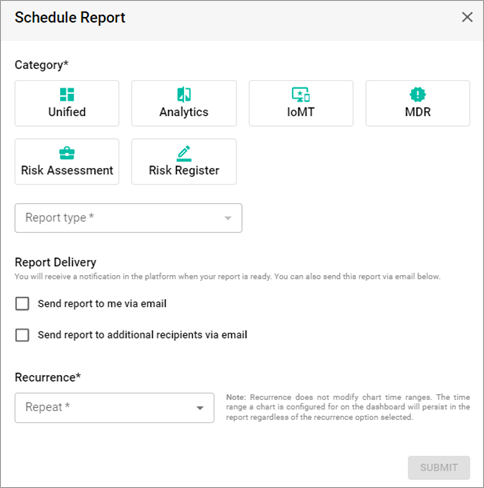 Schedule report pop-up window